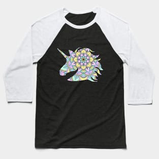 Pastel-Colored Mandala Unicorn Print Baseball T-Shirt